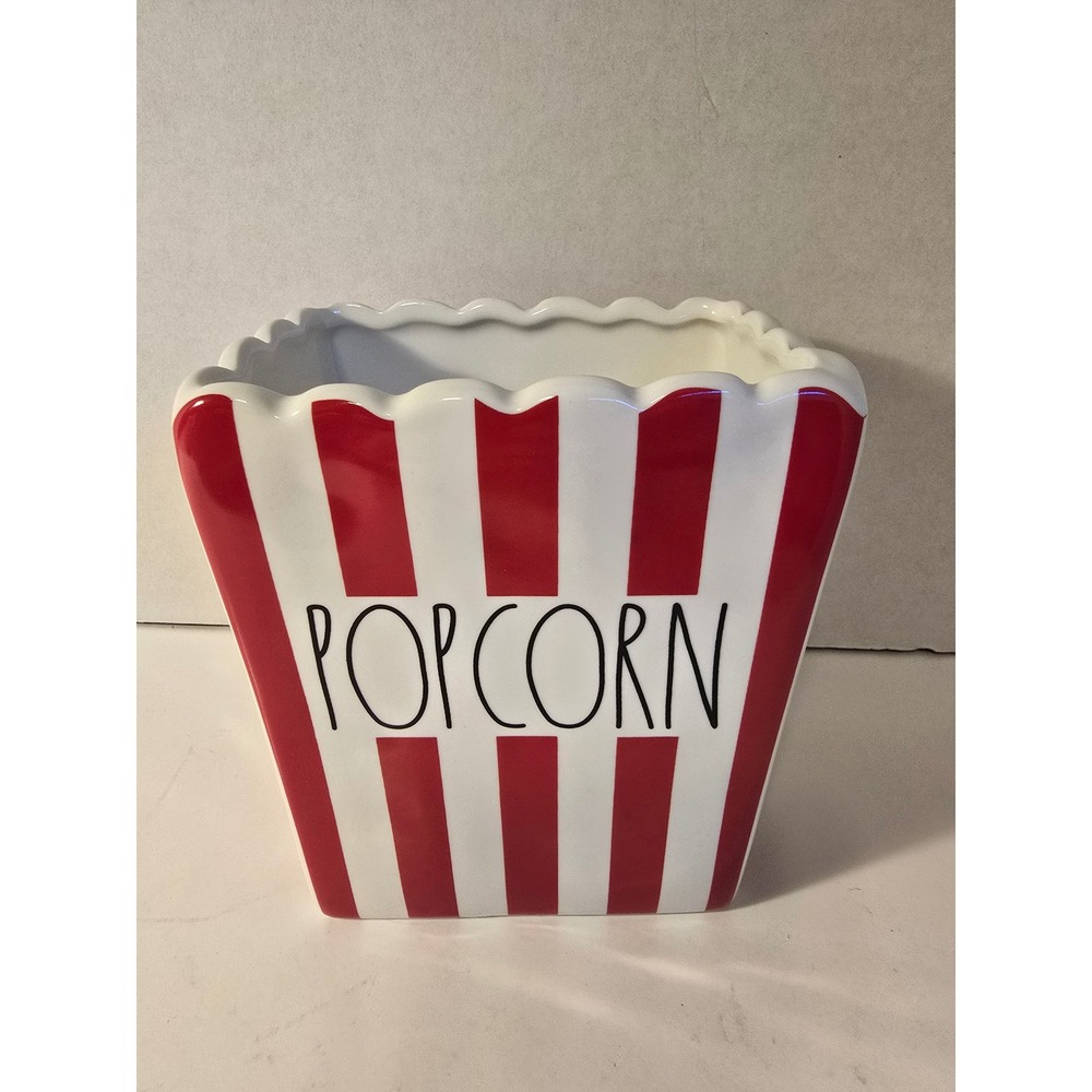 Rae Dunn Popcorn Container Red White Stripes Ceramic Kitchen Decor